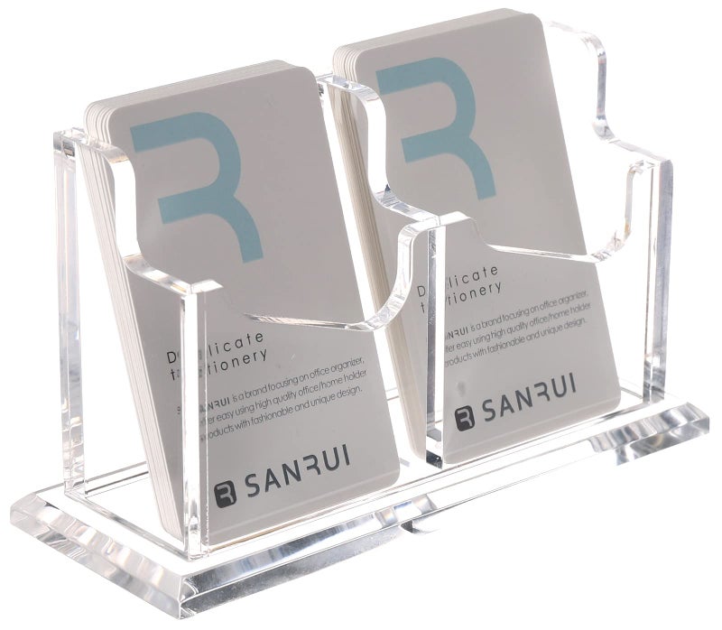 SANRUI حامل بطاقات العمل العمودي SANRUI - حامل عرض شفاف من الأكريليك للمكتب، المنزل والمعارض - تصميم أنيق، متين، سهل الوصول، تخزين بطاقات احترافي، 2 فتحة - Image 1
